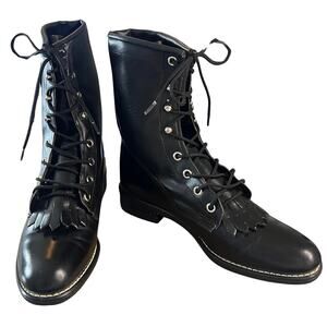 Vintage Wrangler Black Leather Kiltie Combat Boots Goth Witch Punk Rock Biker